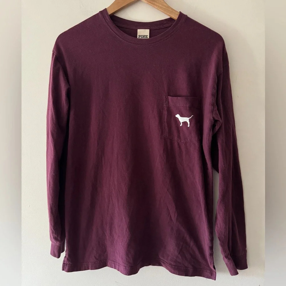 Pink by Victoria’s Secret Love Pink Burgundy Maroon Long Sleeve Pocket Tee